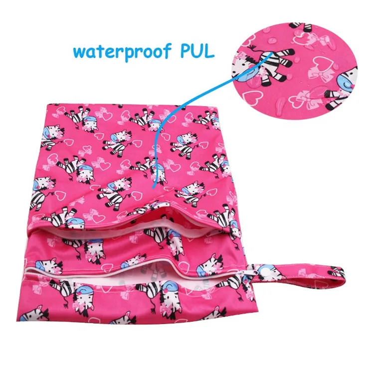 double pocket waterproof PUL multi purpose bag with PUL handle washable diaper bag for baby cloth nappy diaper cover wet bag