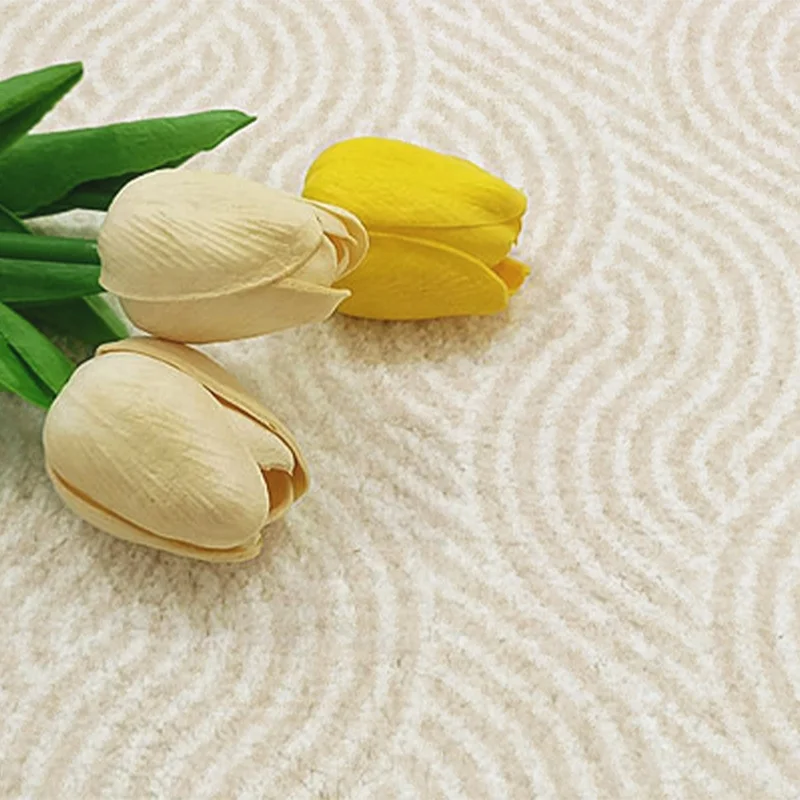 Pet Friendly Chinese Ancient Style Faux Cashmere Modern Carpet for Living Room Beige and White Rug