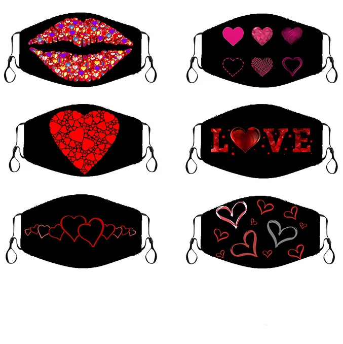 
wholesale Reusable Washable Breathable 3D Printed love Maskes Custom Design Fashion Christmas heart Face Maskes Party facemask 