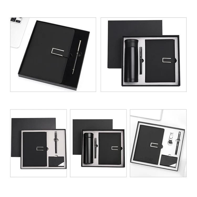 Manufacture high end A5 leather notebook with vacuum cup and pen for business gift set