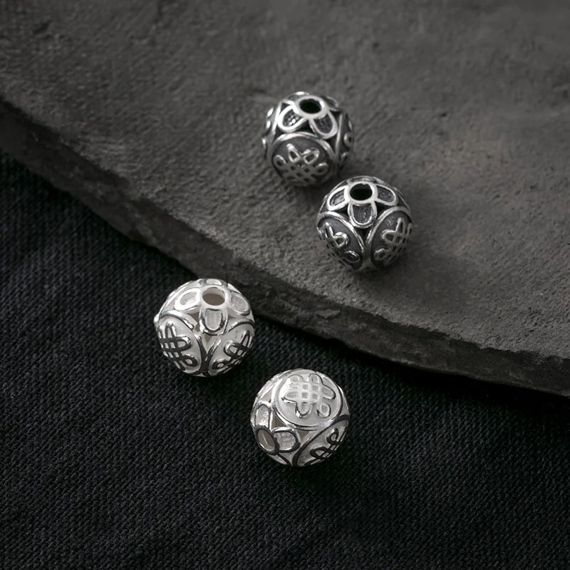 925 Silver Matte Chinese Knot 12MM Round Beads Spacer For Bracelet Handmade DIY Jewelry Accessories Wholesale