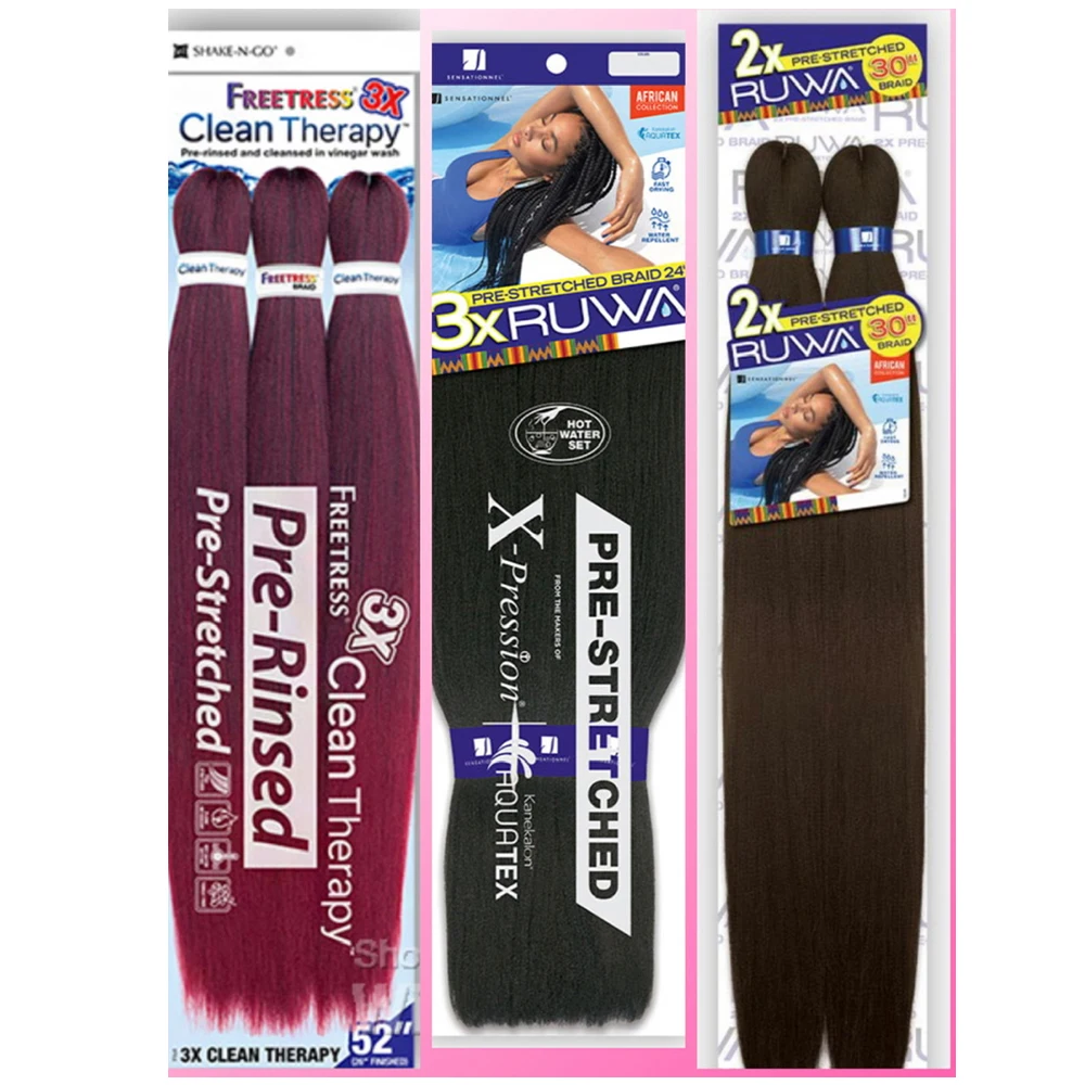 1/2/ 3x expression ruwa pre stretched braiding hair kanekelons wholesale in bulk ruwa