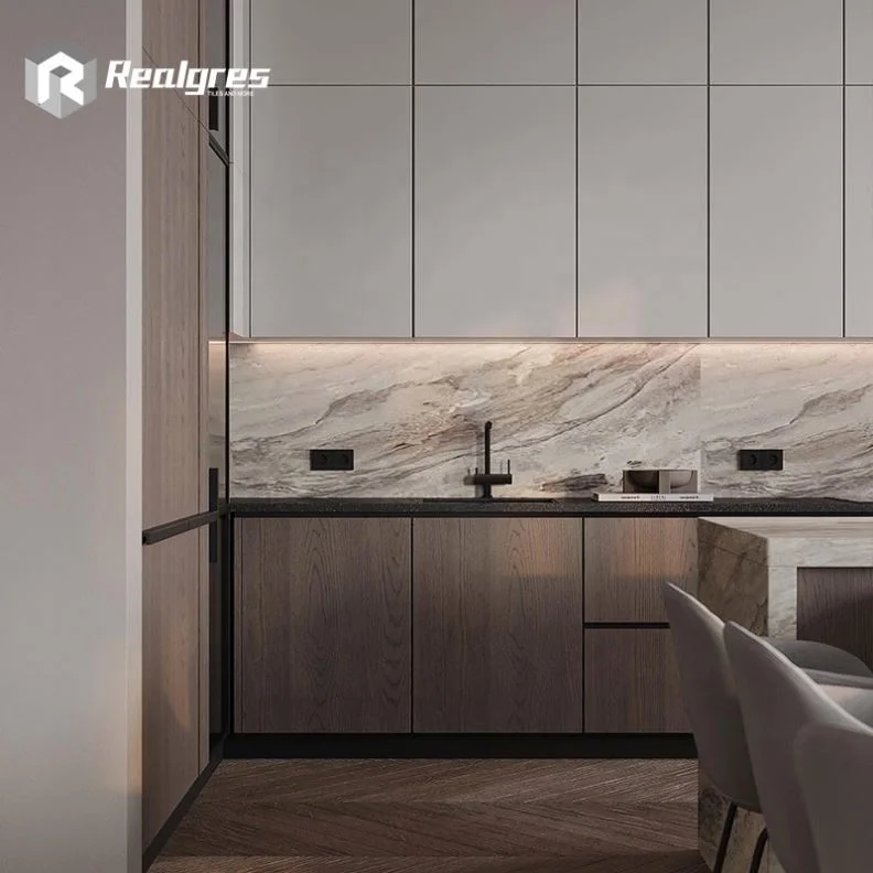 Realgres Set Ready Made Room Warm Beige Soft Surface Modern Kitchen Wall Cabinets Cocina Empotrada