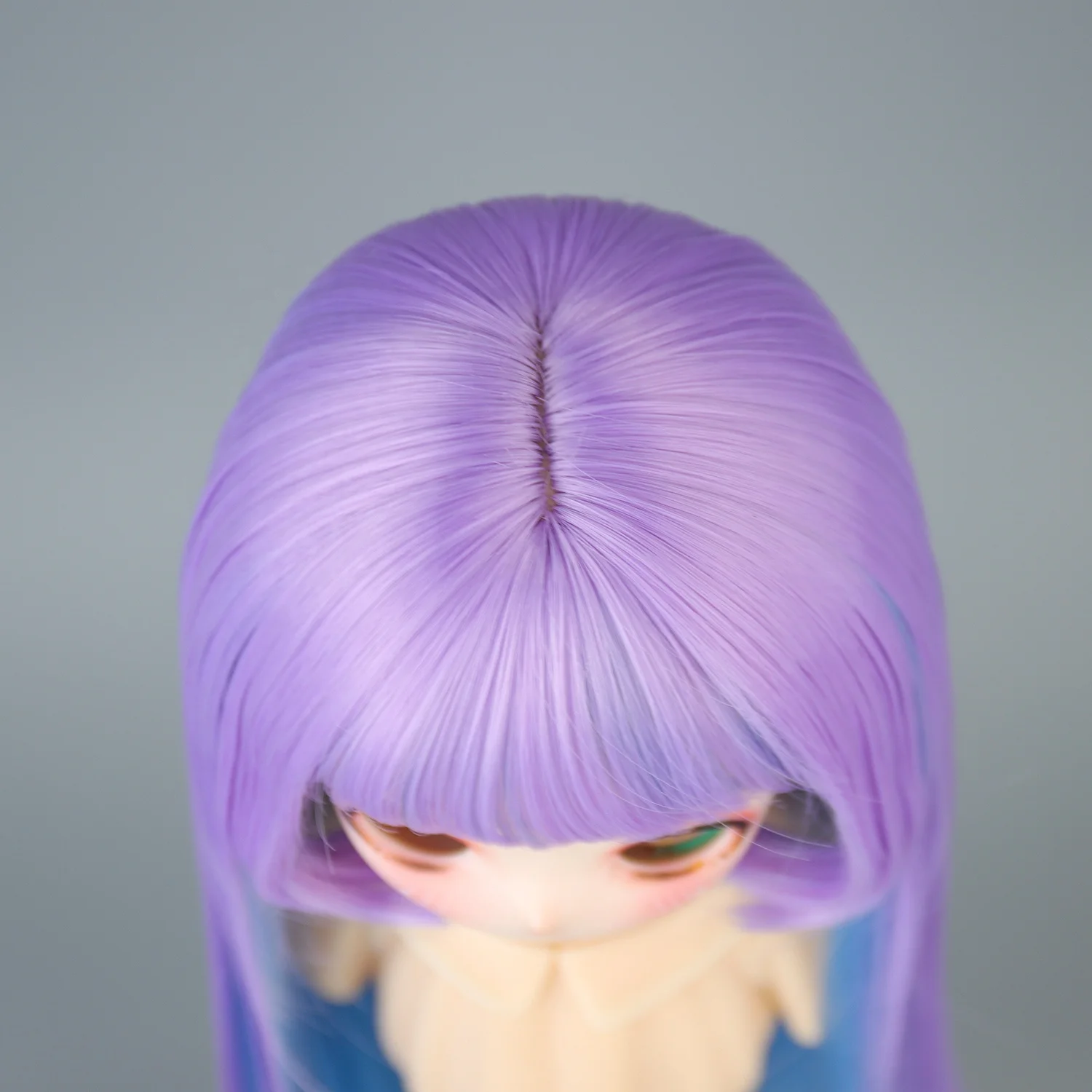 8-9' 22-23 cm Head1/3 BJD Doll Hair Long straight with Bangs Blue Purple Mix Soft Fiber Tress For Dollfie Dream Dolls Wigs