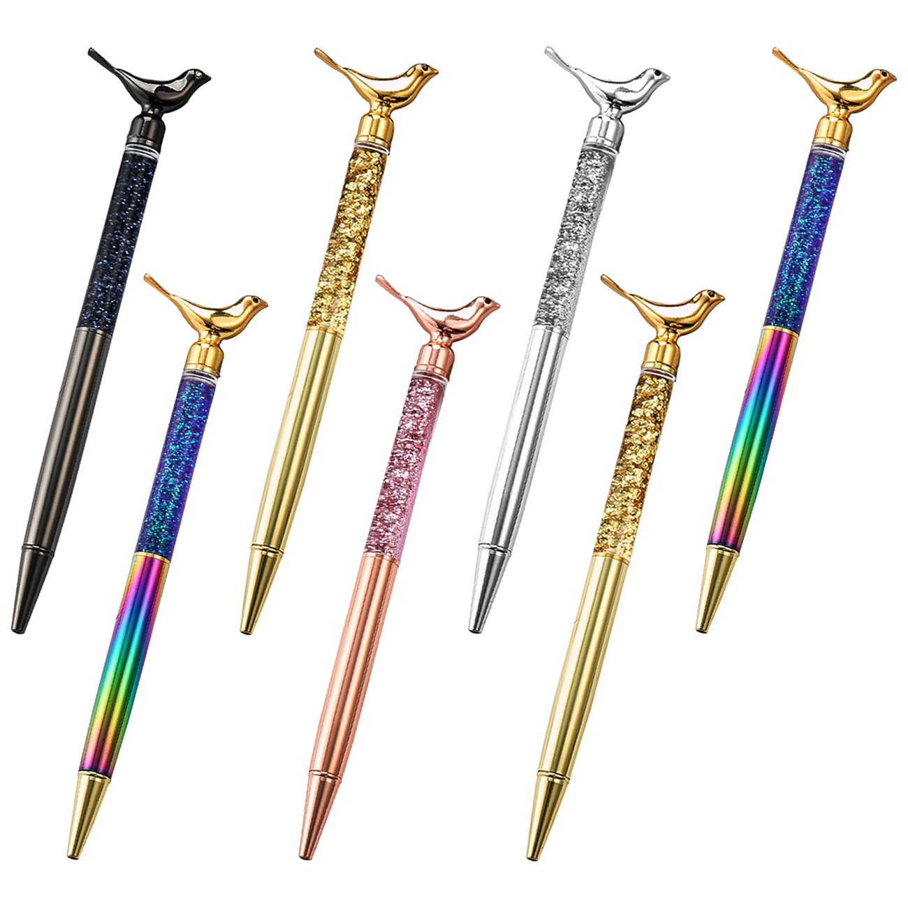 Hot selling rose gold cute pen luxury romantic glitter metal ball point pen custom logo promotional gift floating glitter pen