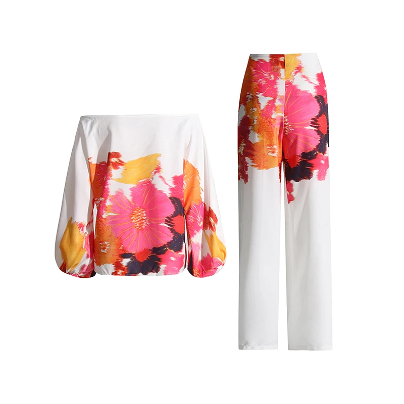 TWOTWINSTYLE Casual Printing Two Piece Sets Chic Tops High Waist Loose Pants Sets For Women