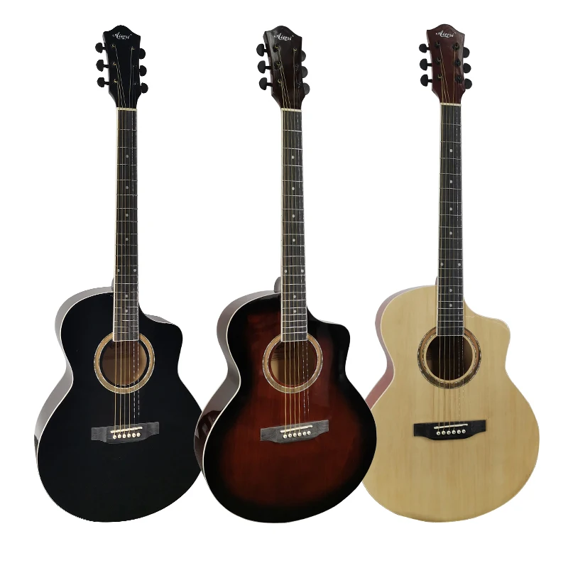 Aiersi factory price high quality all linden wood cutaway gloss finish folk guitar for sale -SG027J
