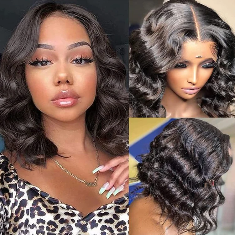 Wholesale Vendor Women Virgin Body Wave HD Transparent Glueless Full Lace Short Bob Wigs Cuticle Aligned 100% Human Hair Wigs