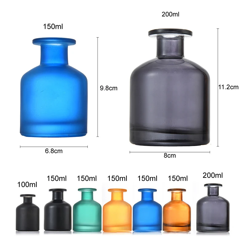 100ml 150ml 250ml Colorful Empty Home Black Round Reed Glass Diffuser Bottle with Reed Cork for Diffuser Fragrance