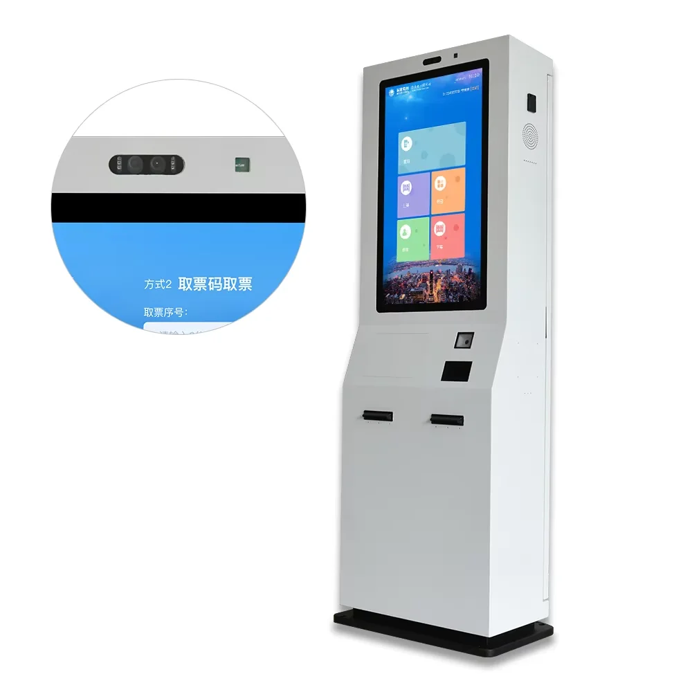 Crtly 32inch outdoor self service touch screen ticket printer kiosk with qr code scanner self checkout parking payment kiosks