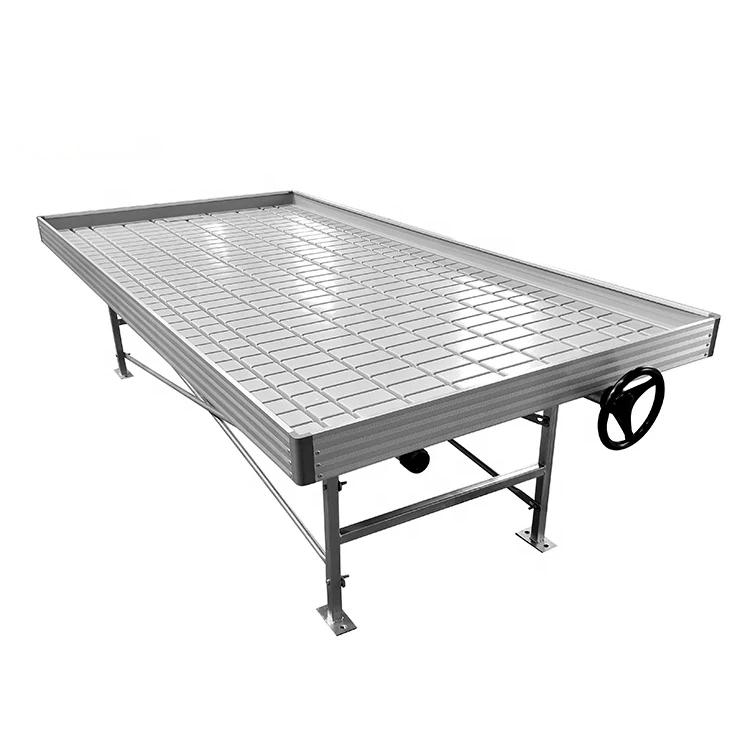 Farming irrigation tray hydroponic flood greenhouse rolling bench with trellis poles Ebb and Flow tables