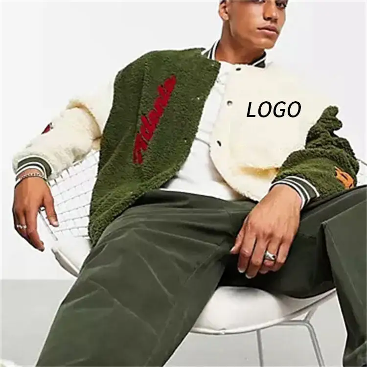 Manufacturers Custom Letterman Baseball Sherpa Fleece Bomber Jacket Flight Pilot Fur Jacket Men