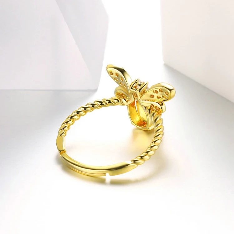 V&R Ring Jewelry Women Schmuck 18K Gold Plated Enamel Honey Charm Adjustable Bee Rings For Women