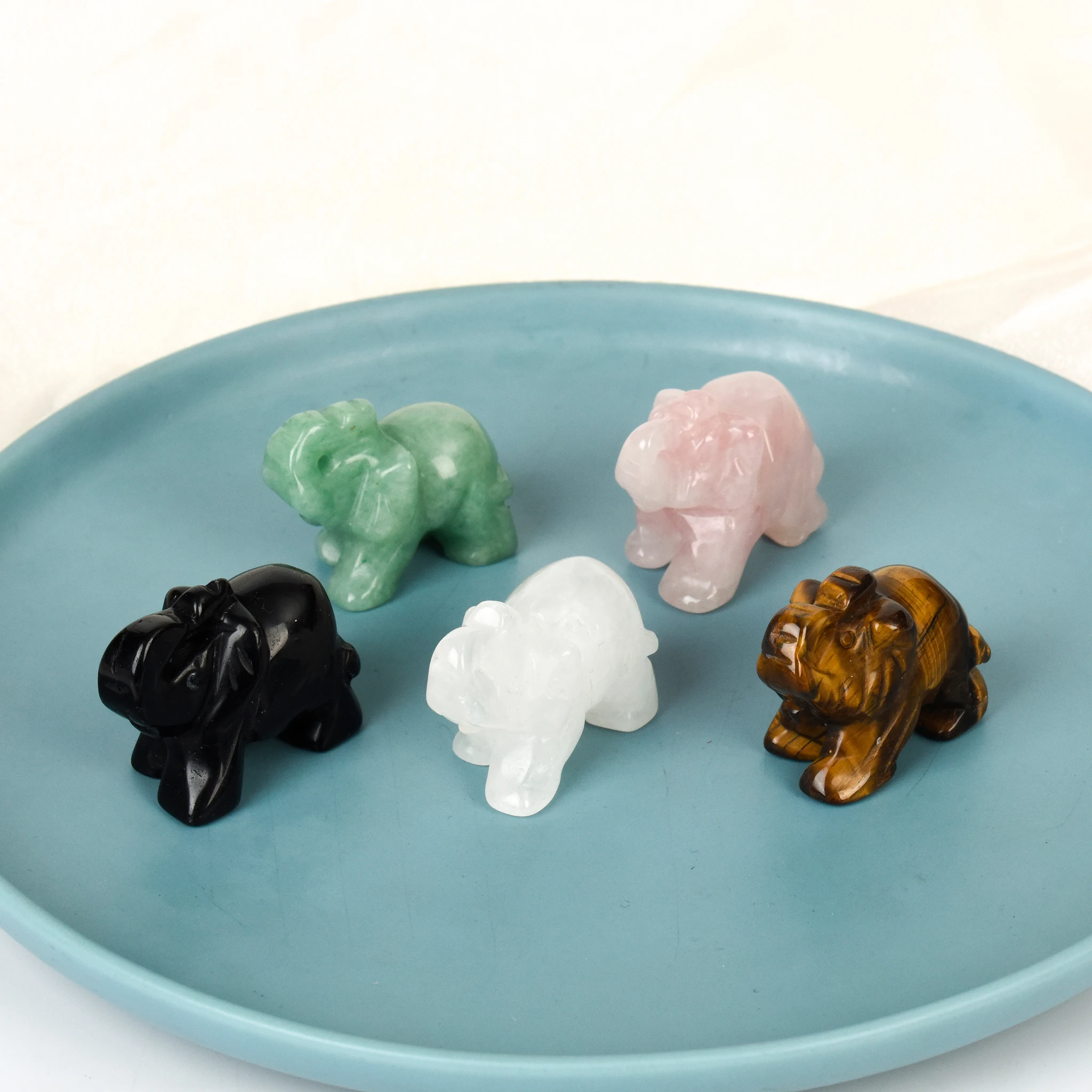 Hand Carved Natural Mixed Gem Crystal Animal Healing Carving Elephant For Home Decoration