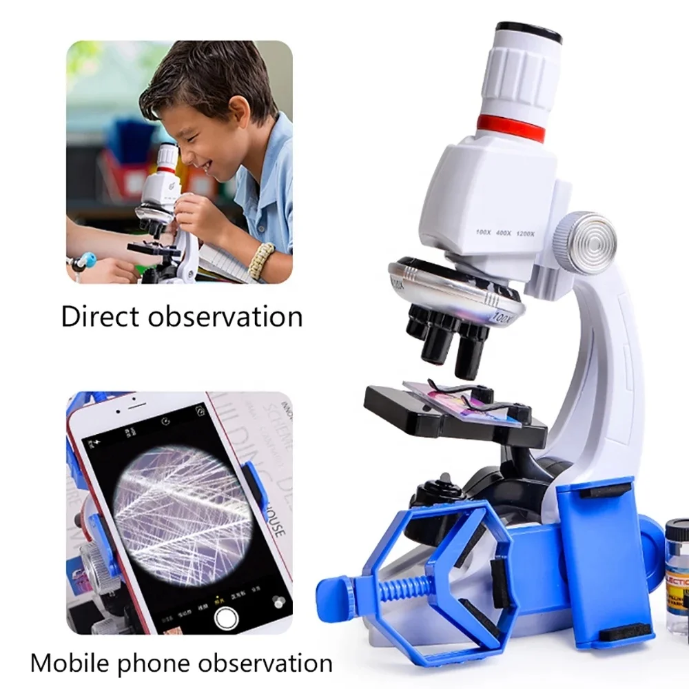 Children Microscope Kit Lab Led 100/400/1200x Kids Zoom Microscope Biology For School Home Science Educational Toys Child Gifts