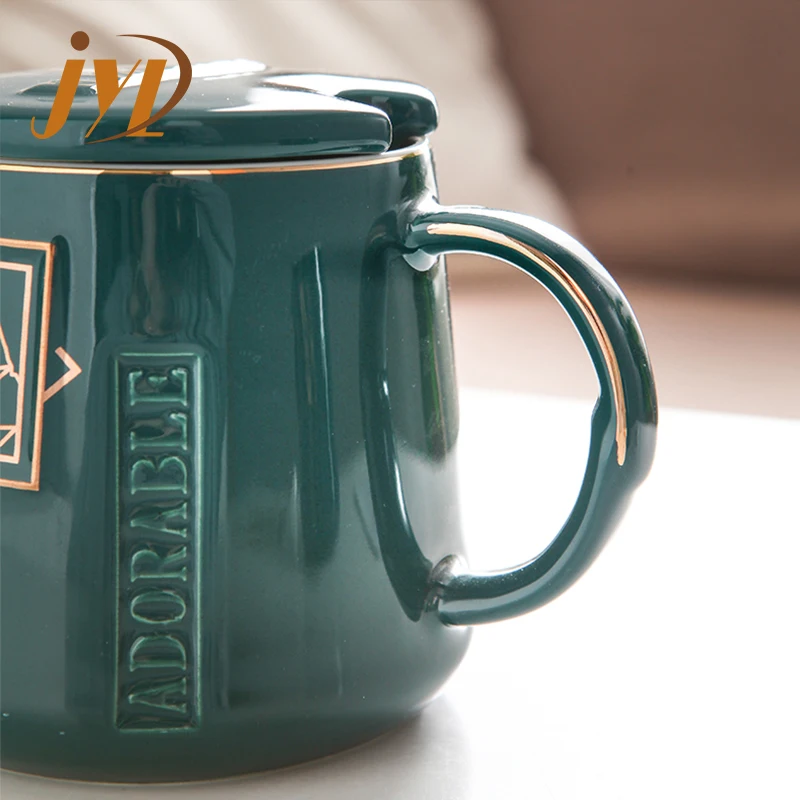 Creative Corporate Gift Customized Logo Coffee Ceramic Mugs With Spoon In