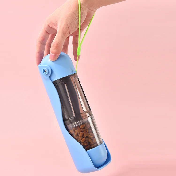 ECO Friendly Portable Plastic  Pet Dog Travel Water Bottle Cup Feeder 3-in-1 Dog Drinker with Food Container and Poop Bag
