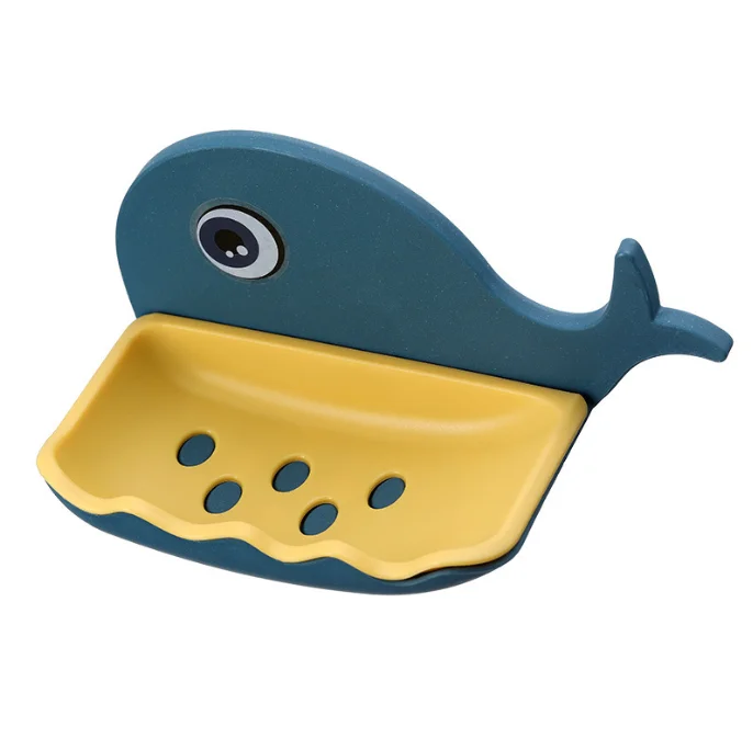 Plastic Bathroom Soap Holder Household Items Kitchen Sponge Rack 2 Layer Small Items Storage Whale Shape Wall Mounted Soap Box