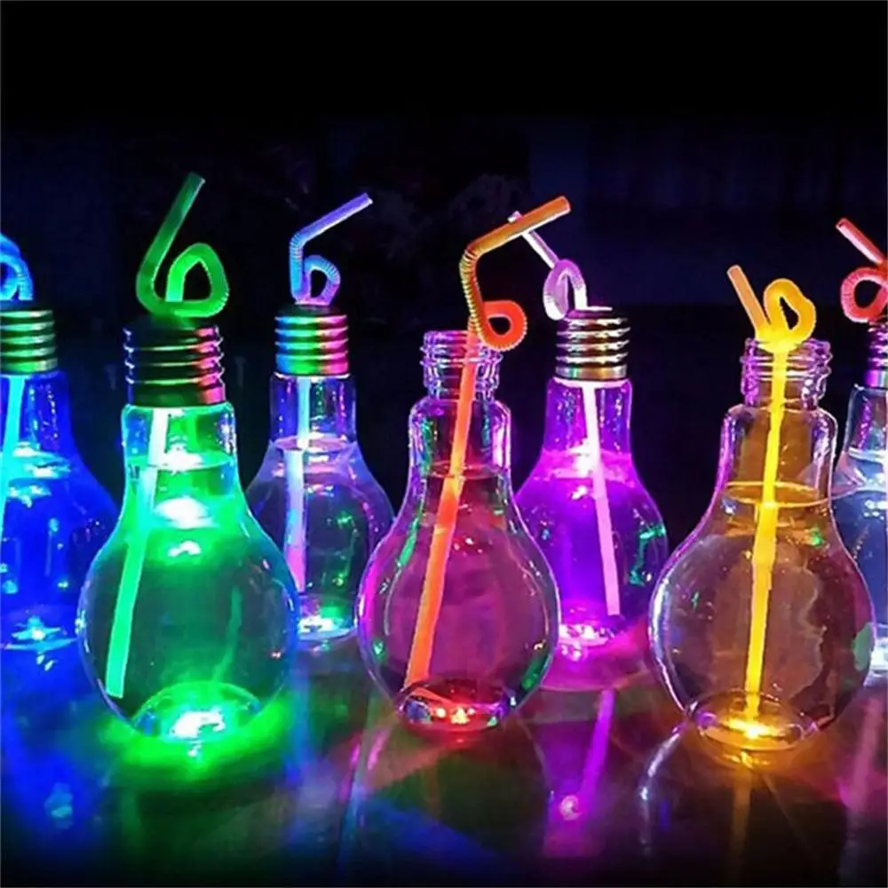 Promotional items led the light bulb shaped drinking cup light bulb bottle glass with straw
