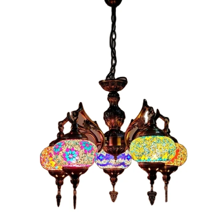 Turkish style stained glass Mosaic handwork multi - lamp head chandelier