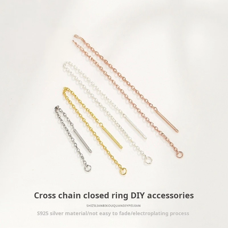 925 Sterling Silver Dangle Earring Wire Charms 10cm Length Rose Gold Ear Chains With Loop DIY Women Jewelry Making