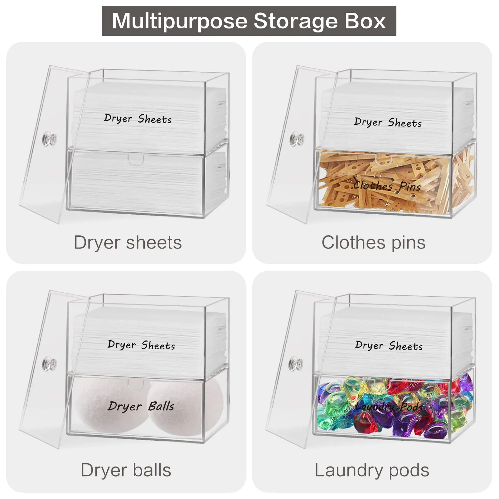 Custom Dryer Sheet Holder For Laundry Room Decor Storage And Organization, Clear Acrylic Dryer Sheets Dispenser Container