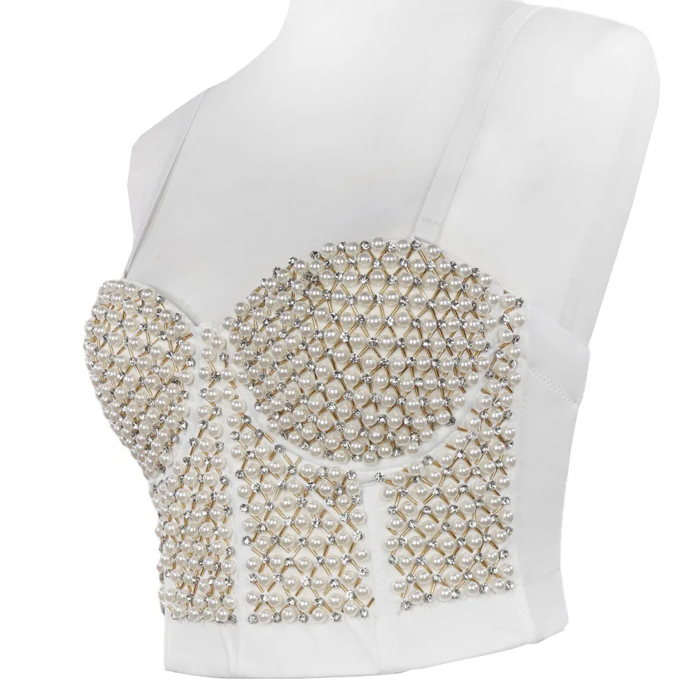 Nightclub party rhinestone-breasted tube top beam-shaped beautiful back corset waist sexy  umbilical camisole