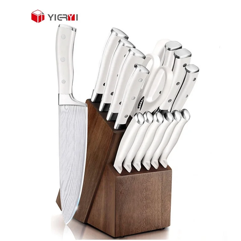 Professional 14-Piece German Stainless Steel Chef Cooking Knife Set Hardwood Storage Block Block Sharp Blade Knife Block Set