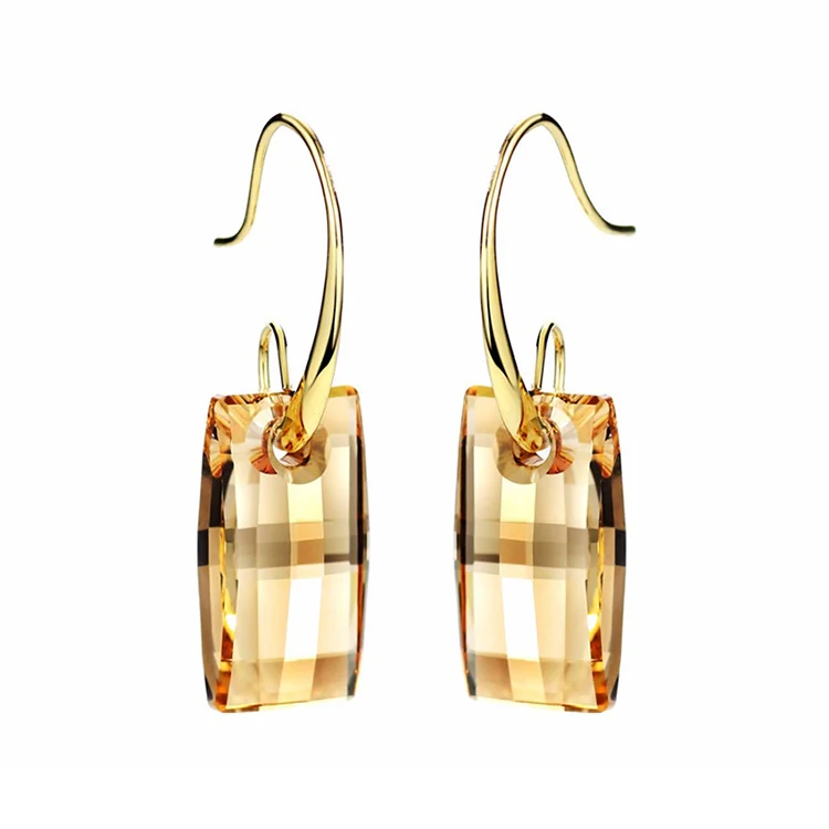 
Luxury Rectangle Cheap Gold Plated Alloy Austrian Crystal Handmade Dangle Earrings 