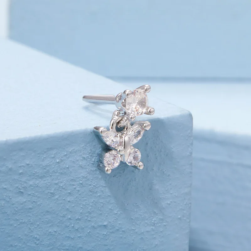 Creative new 20GL stainless steel zircon nose nail butterfly pendant nose nail body piercing jewelry