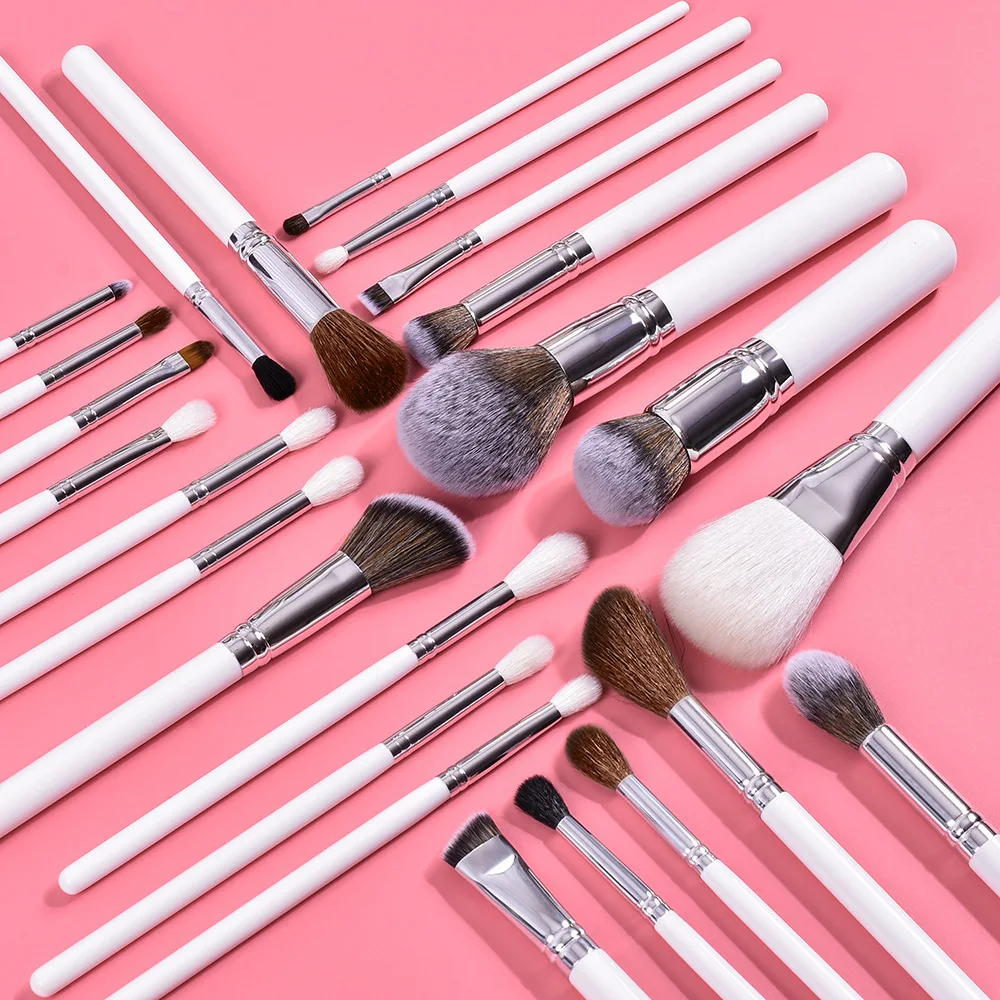 White Premium Flat Synthetic Hair Face Powder Eye Shadow Concealer Brushes Synthetic Foundation Blending Tool Kit