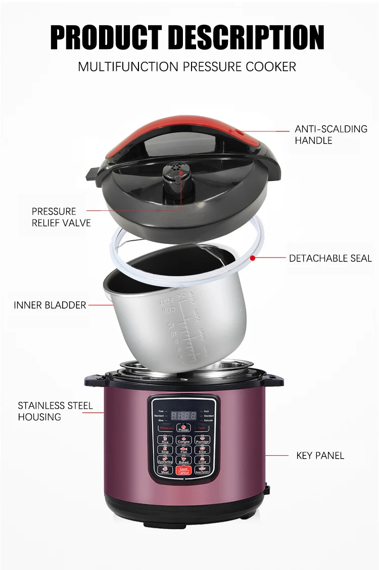 Best 9-In-1 Multi-Use Slow Cooker Stainless Steel Multifunction 4L 5L 6L German Electric Pressure Cooker With Thermostat