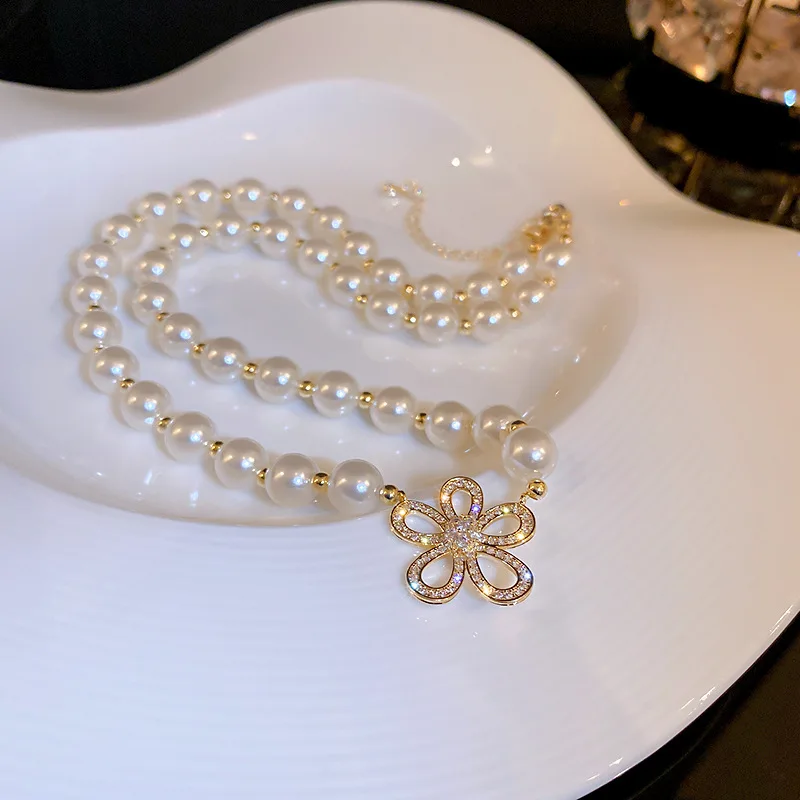 Elegant Pearl Daisy Choker Necklace For Women Flower Pendant Beads Neck Short Chain Female Summer Boho Jewelry