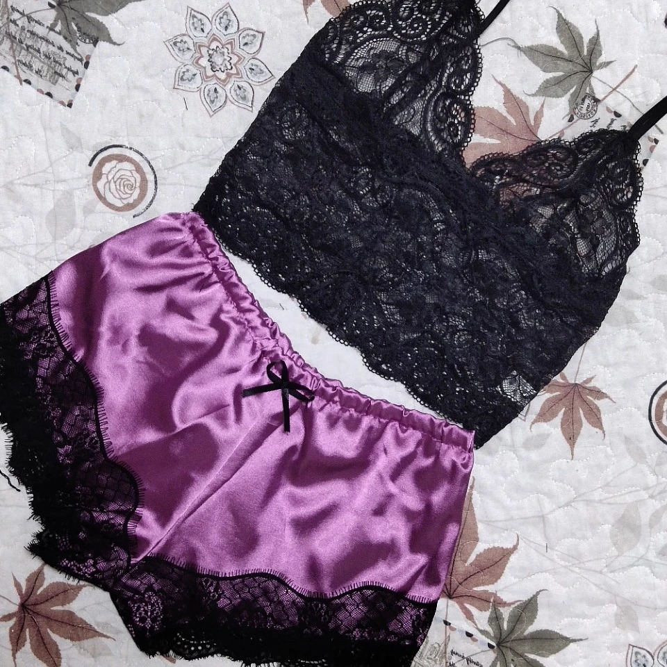 Wholesale WomenSexy Short Silk Nightwear Linger Set Nightdress Sleepwear Ladies Adult Loose Nightgown 2 Piece Satin Pajamas