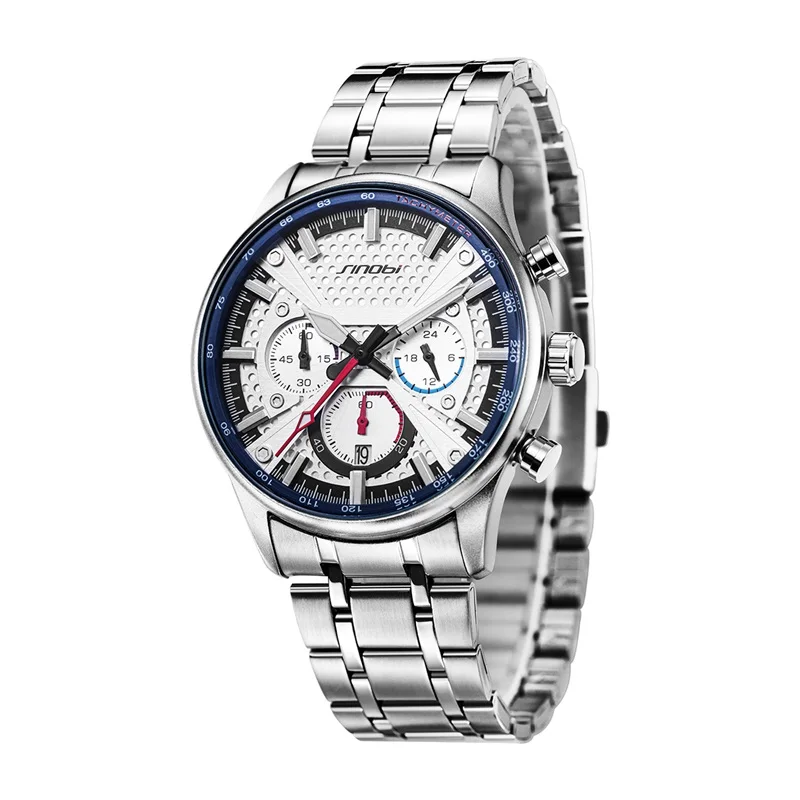 SINOBI Men Waterproof Cool Trend Large Dial Quartz Watch Brand Luxury fashion business black quartz watches with calender window