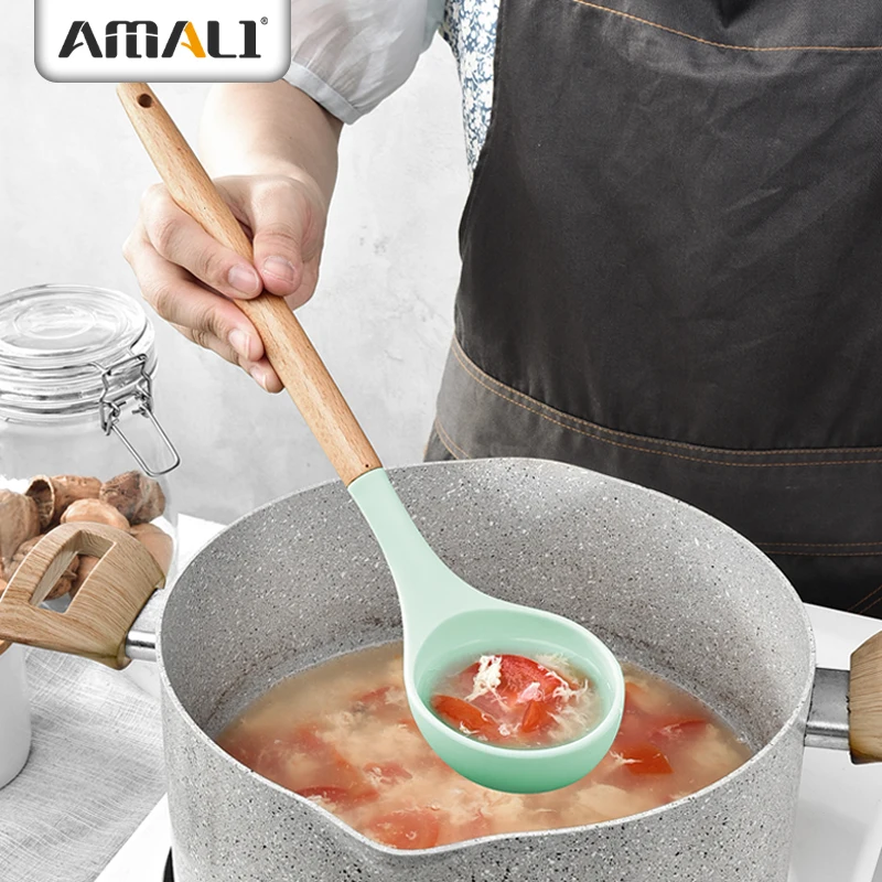 12 шт. в упаковке, Прямая продажа с фабрики деревянная ручка Силиконовая кухонная набор инструментов для приготовления еды силиконовые столовые приборы