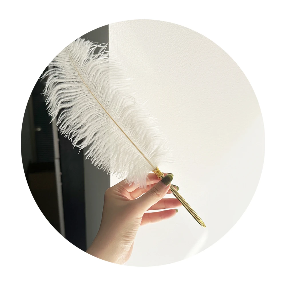 White Ostrich Feather Ballpoint Pen for Wedding