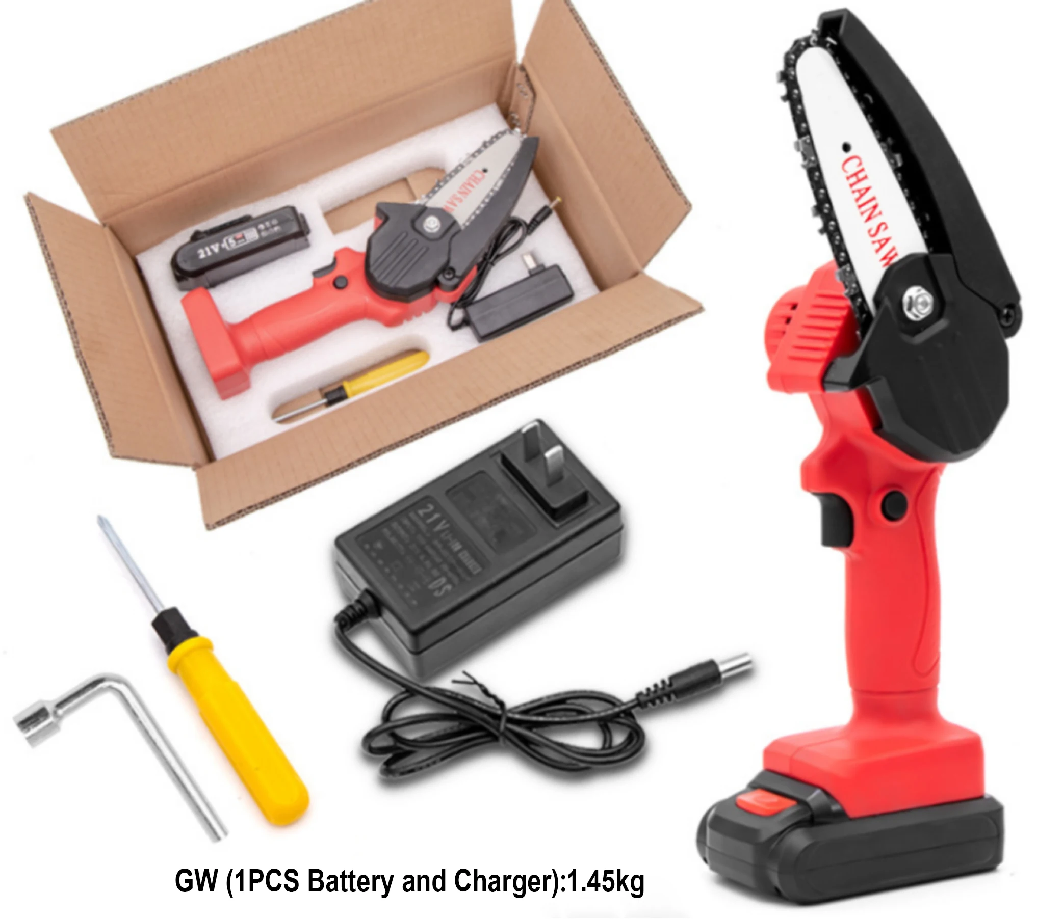 21V Mini 4 Inch Electric Pruning Chain Saw Cordless Small Chainsaw For Tree Branches Woodworking Logging Saw