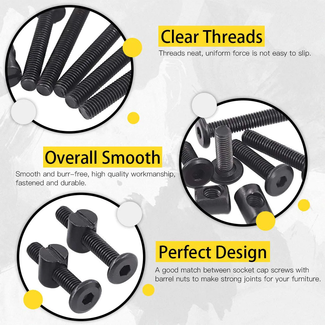 Hot Sale 122Pcs Black Chicago Screws Flat Head Hexagon Socket Head Furniture Screws Set M6 Bed Frame Screws Set