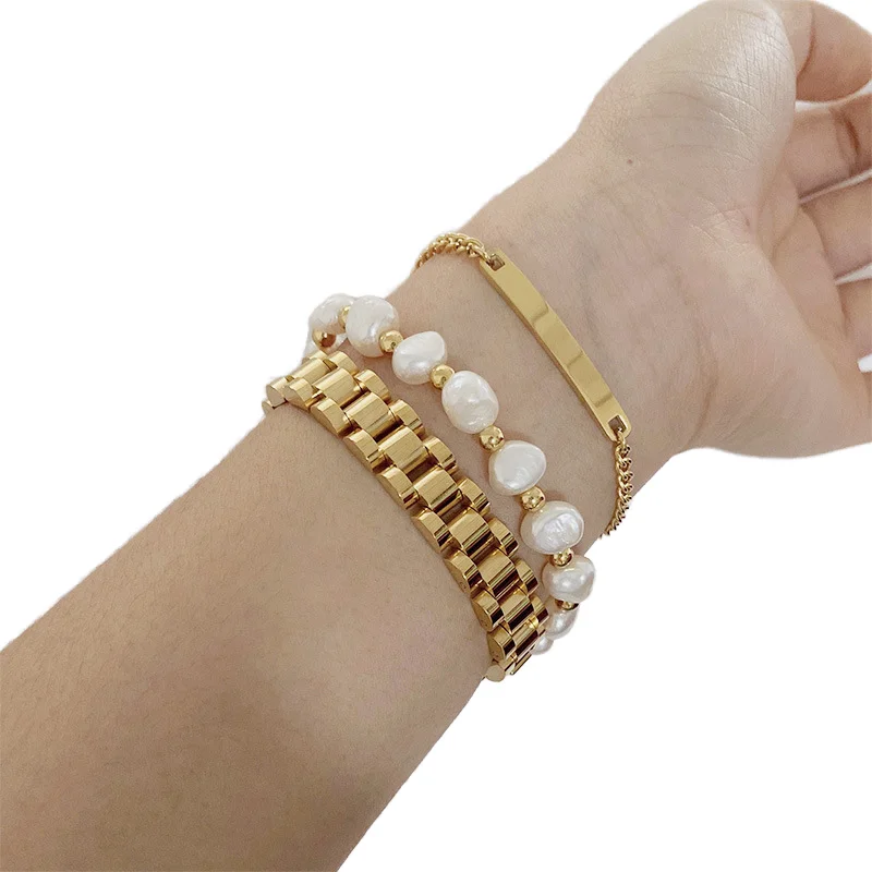 Stainless Steel Watch Band Bracelet 18K Gold Plated High Polished Hip Hop Watchband Strap Bracelet for Women