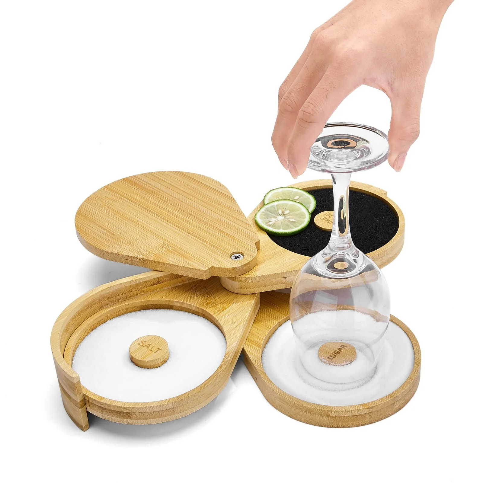 Bamboo Triple Salt Cellar Food Storage Container Wood Sugar Salt Box Bamboo Salt Cellar Bowl Box Container Dish Holder Saver Jar