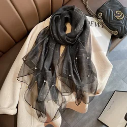 Solid Color Acrylic Long Gold Silk Sequin Scarf Summer Shawl White Pure Silk Scarf For Women Stylish