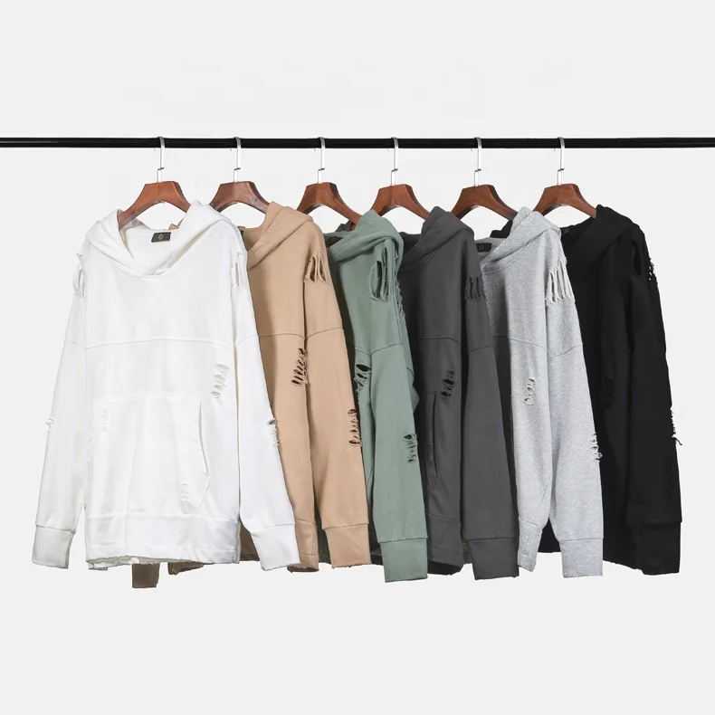 oem service supply type stock dropshipping long sleeve distressed look fashion hoodies with hood
