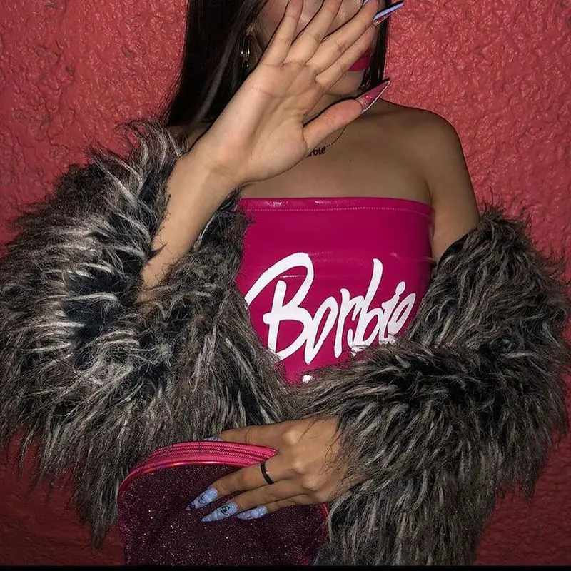 Pink Black Pu Patent Leather Latex Fetish Clothing Bra Crop Top