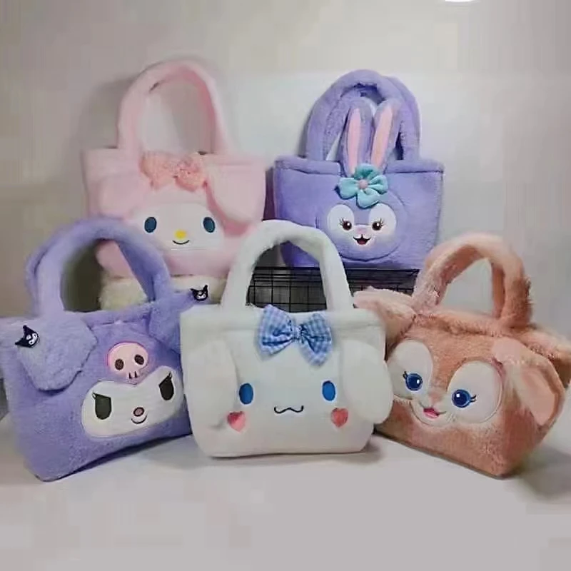 Factory Sanrio Bag My Kuromi Melody Cinnamoroll Stitch Kitty Pikachu Plush Cartoon Backpack Handbag Plush Toy bag