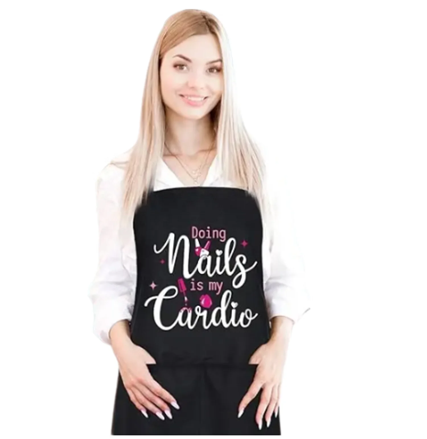 Printed Cosmetologist Personalized Makeup Artist black Apron Custom logo Beauty Salon nail tech aprons with 2 pockets