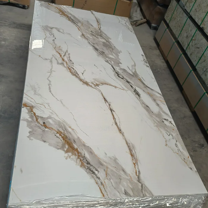 2024 Hot sale 4*8ft waterproof Gilded pvc marble sheet high glossy uv marble wall panel for interior decoration