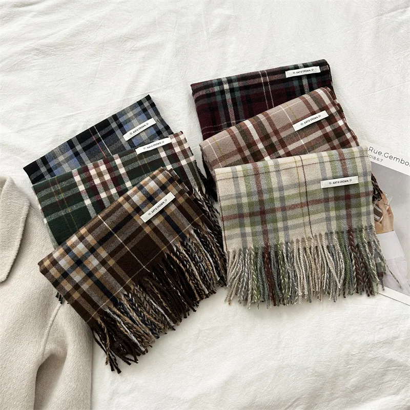 2023 новый зимний клетчатый шарф для женщин Стильный утолщенный теплый ветрозащитный шарф Рождественский шарф