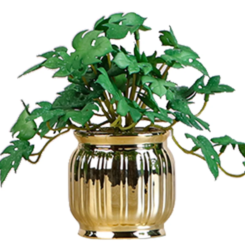 Golden green dill artificial metal flower bonsai ornaments home decoration living room green plants fake flower potted plants