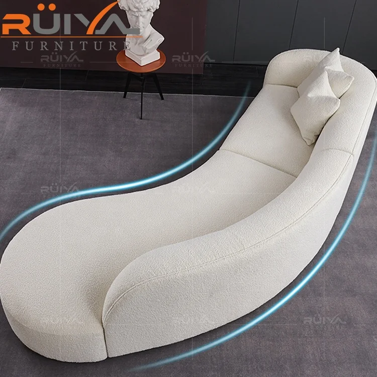 Customized and Affordable Teddy white velvet lounger curved living room sofa